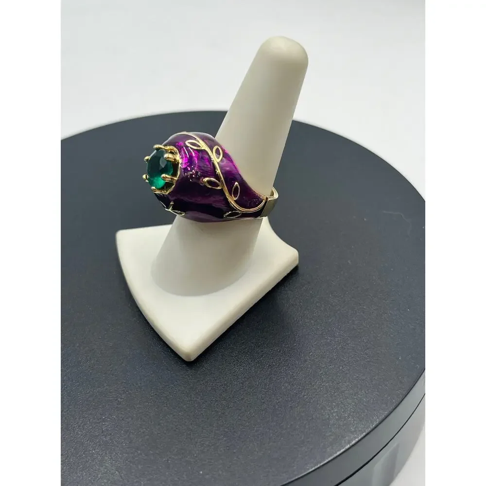 Princess Amanda Borghese Designer Purple Green Enamel‎ Cocktail Ring Sz 8.5